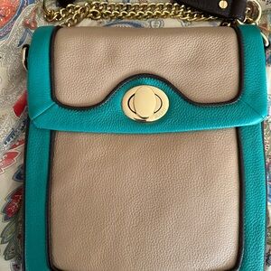NEW Leather Bodhi Two-Tone Turquoise and Beige IPad Crossbody Bag